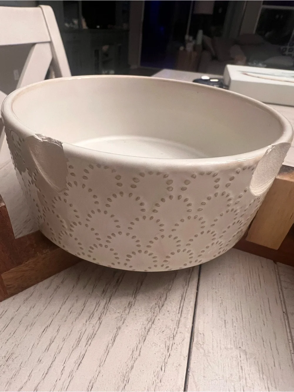 Pet Feeder Station - Set of 2 White Ceramic Bowls on Wood Stand
